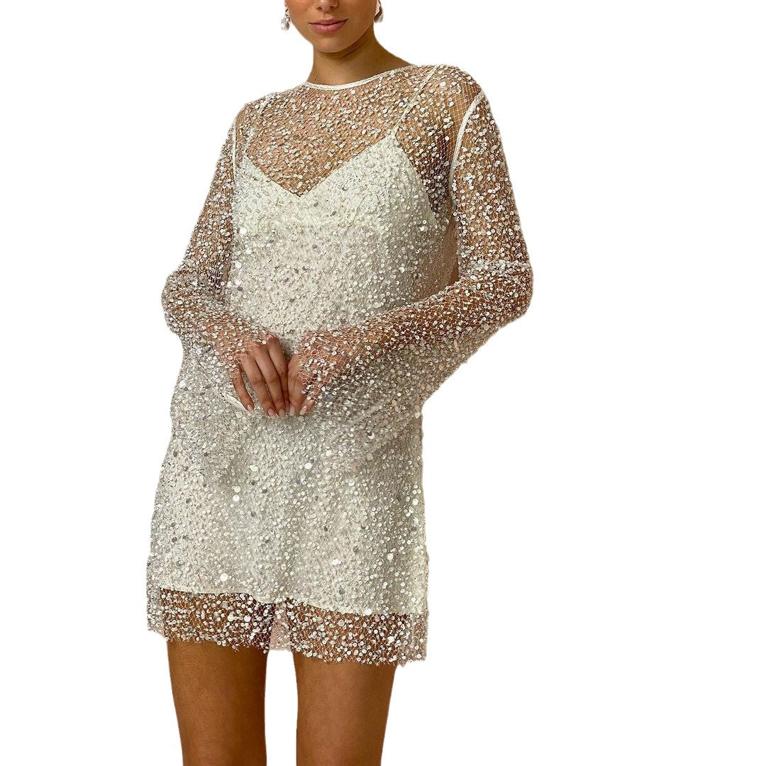 Ingrid® | Sequin Mini Dress Transparent Mesh Style