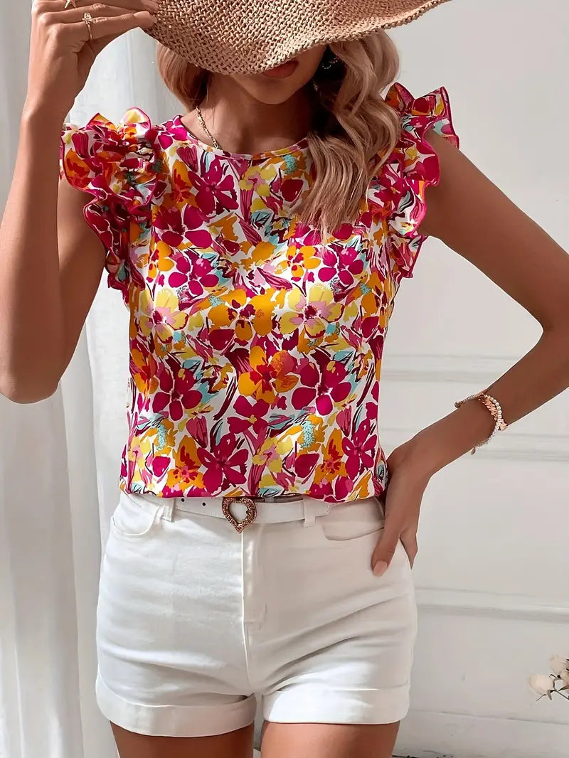 Kirsten® | Blouse With Round Neck, Floral Print And Ruffles