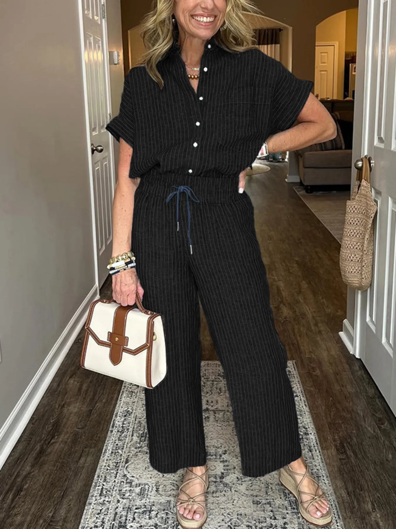 Rebecca® | Casual Loose Button-Down Shirt And Wide-Legged Pants Set