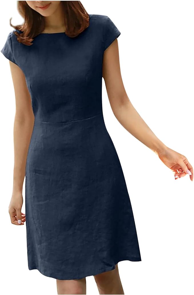 Natividad® | Plain Cotton And Linen Dress