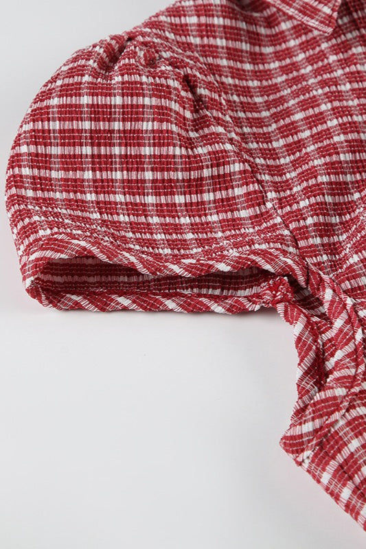 Preppy Plaid Button Down Collar Slim Blouse