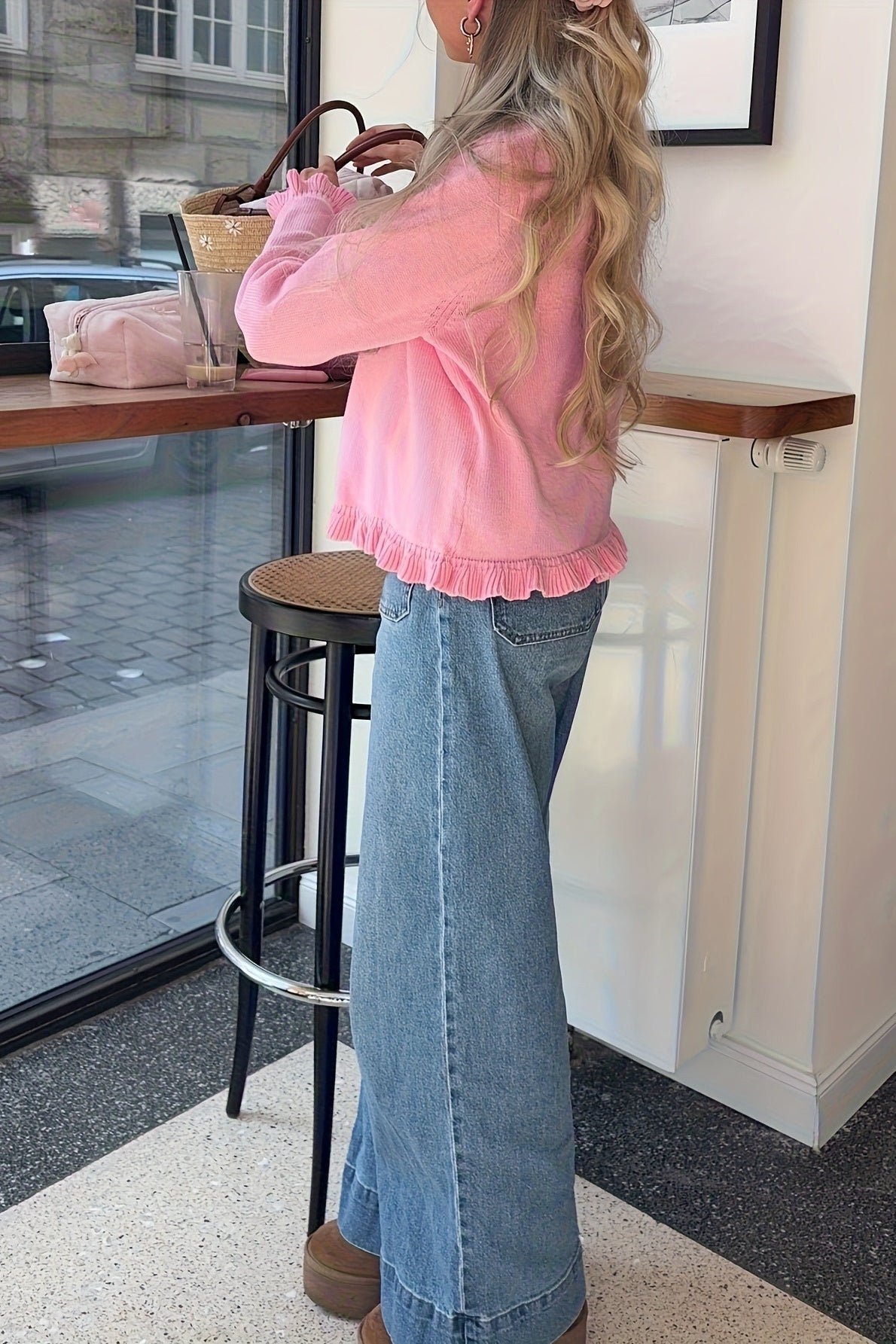 Solid Relaxed Lace Trim Long Sleeve Knit Cardigan