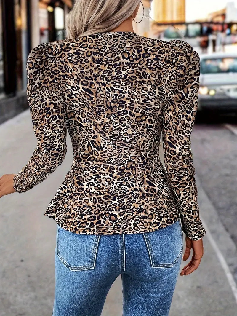 Liliana | Elegant jacket with puff sleeves and leopard print