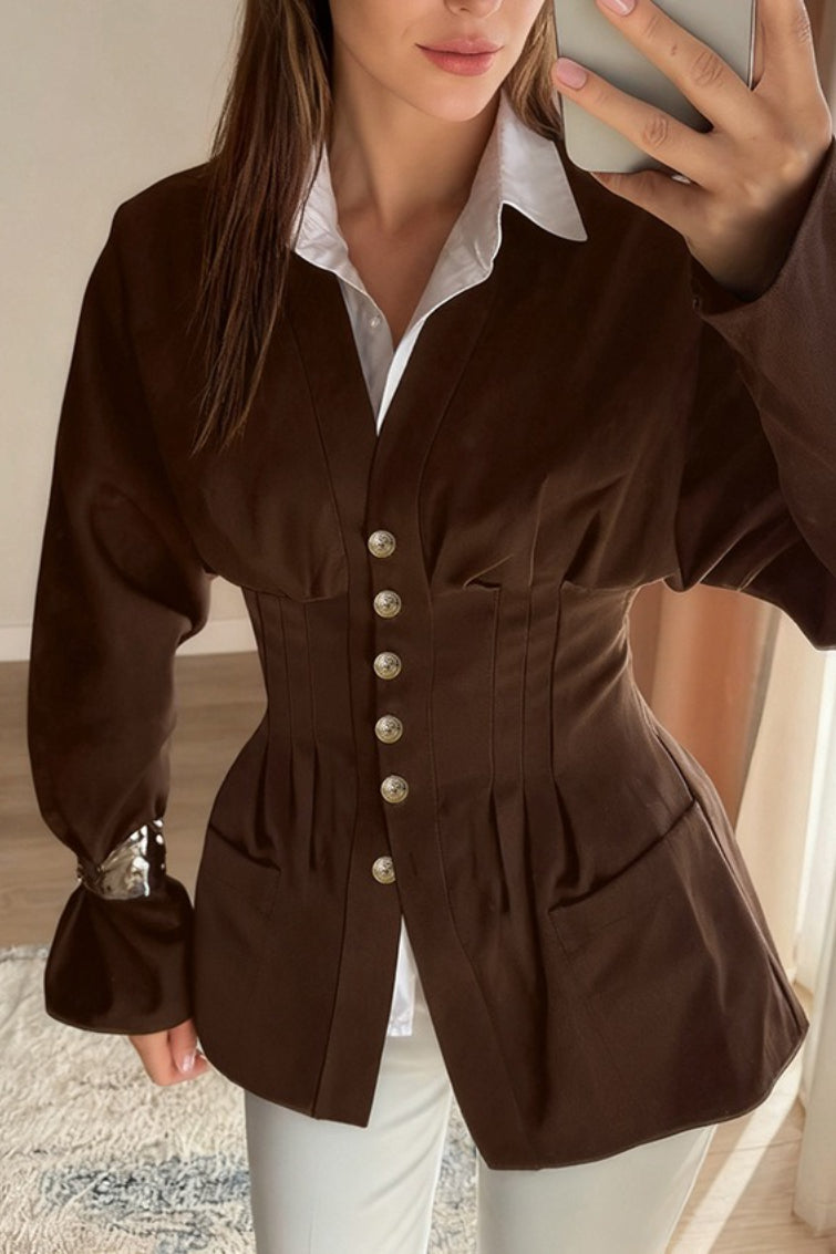 Chanel-inspired Pleated Slim Vintage Waist Blazer