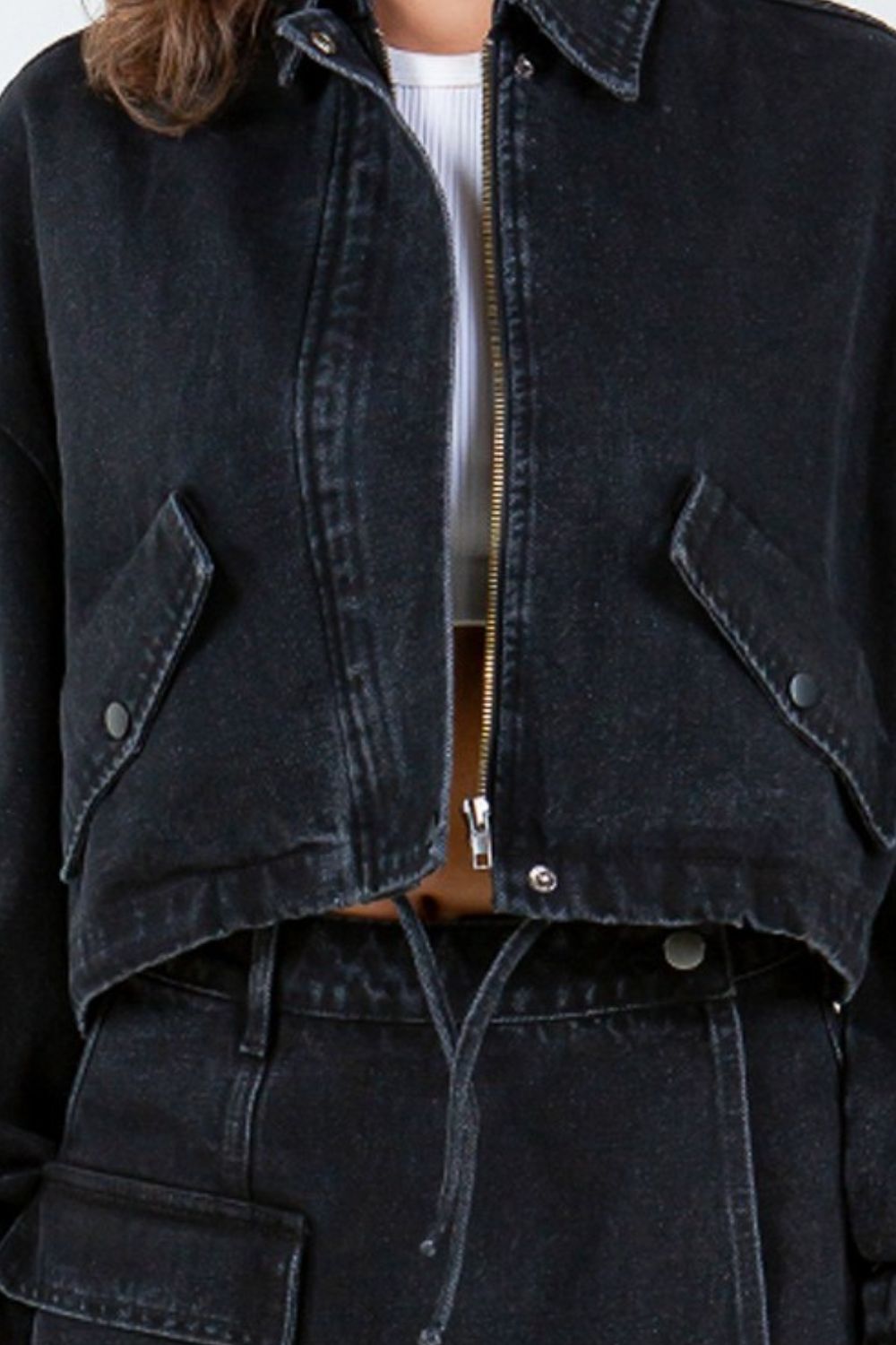 Stefanie | Short denim jacket from American Bazi with a drawstring waist