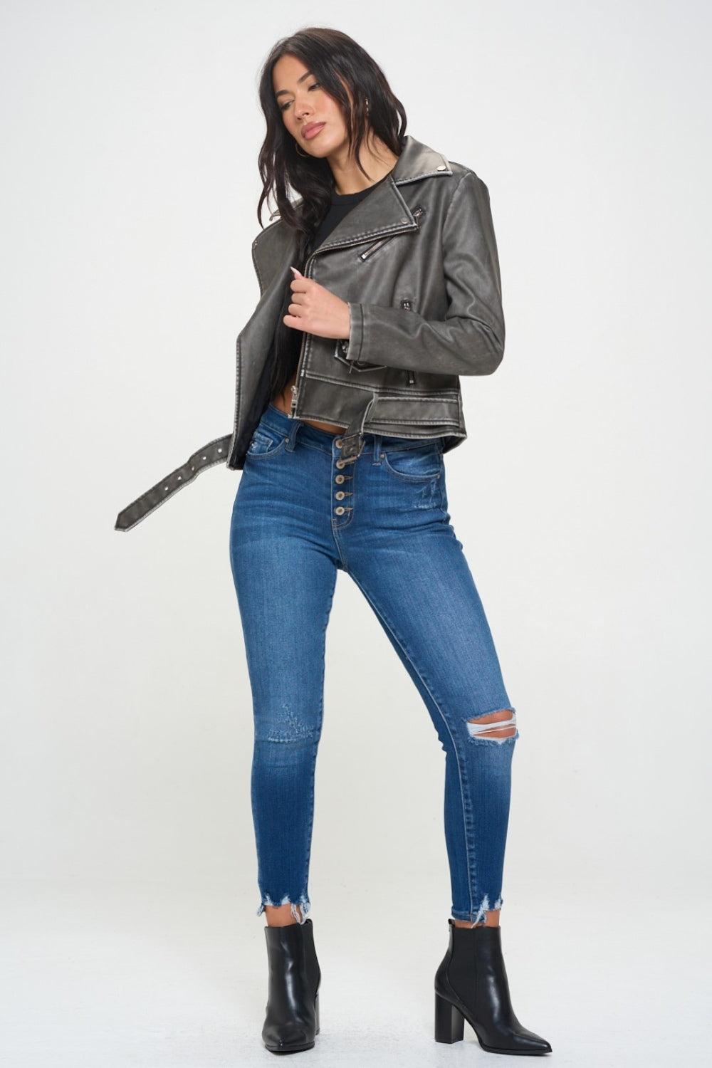 Mareike | Biker jacket with zip and belt