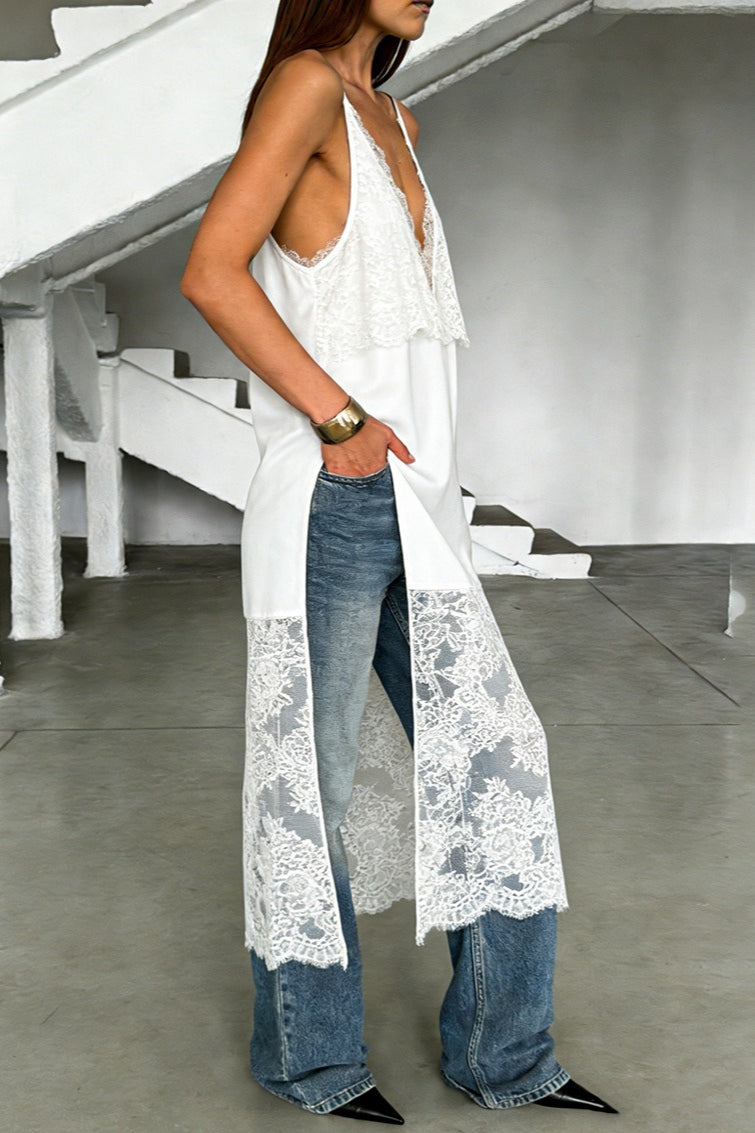 Sexy Lace V Neck Elegant Midi Blouse