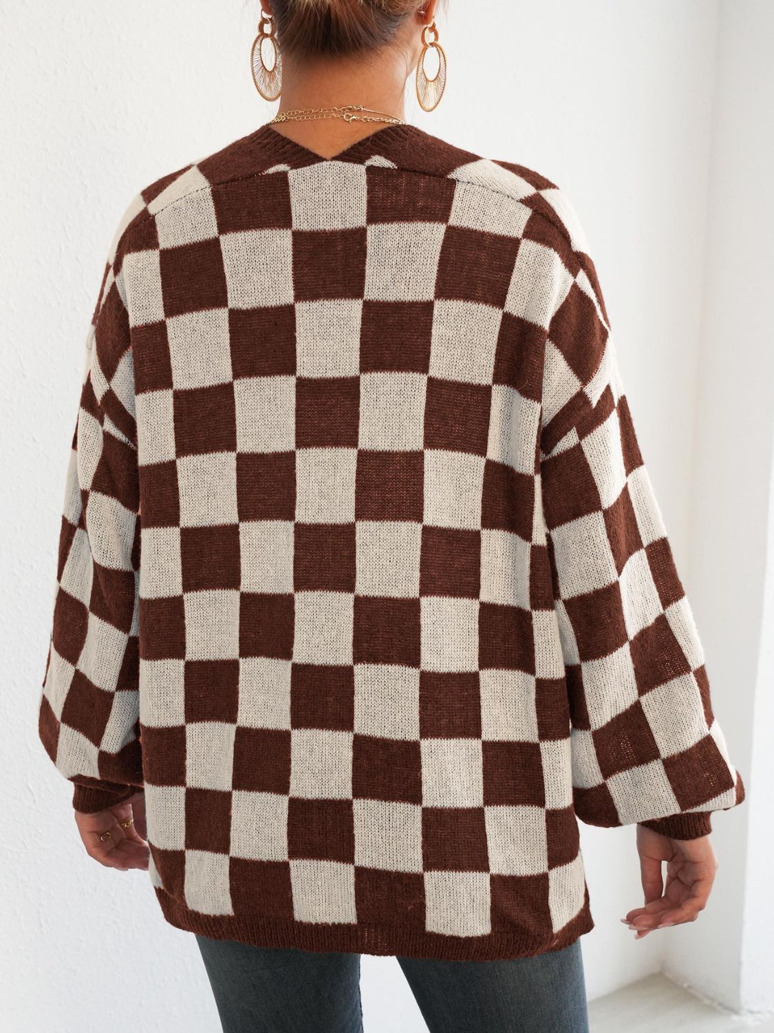 Carolina | Checked open front long sleeve cardigan