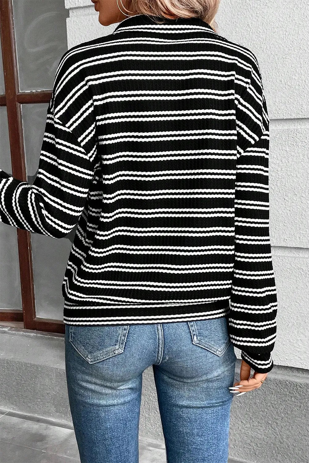 Olivia | Striped long sleeve half zip top