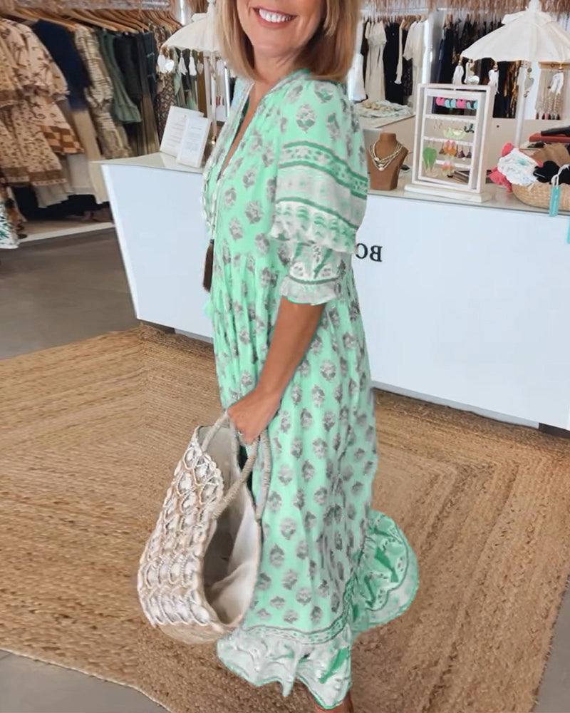 Emily | Women Printed V Neck Midi Dress