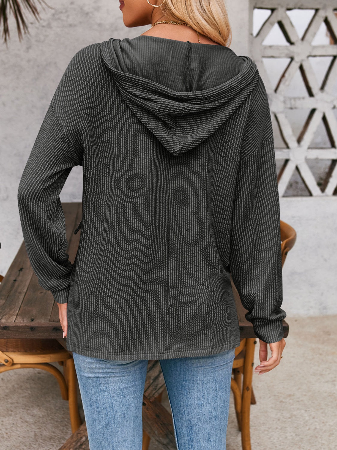Melanie | Double Take hoodie with drawstring, dropped shoulder and long sleeves