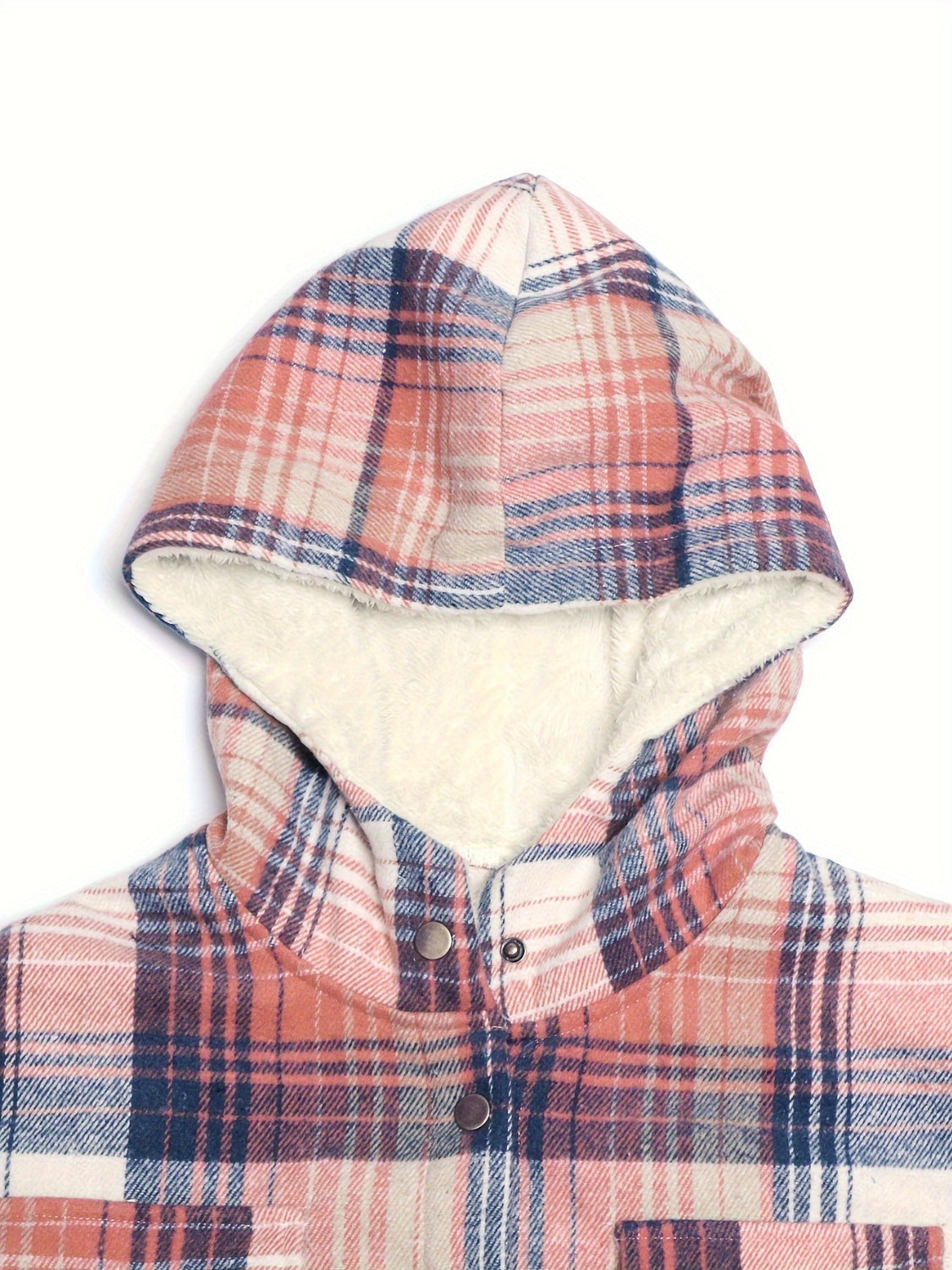 Wendy | Checked, long-sleeved hooded outerwear with snap fasteners