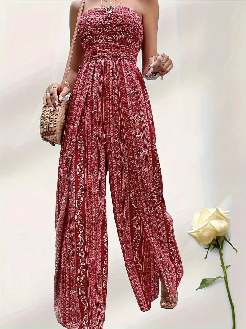 Nadia® | Bohemian Strapless Wide Leg Jumpsuit