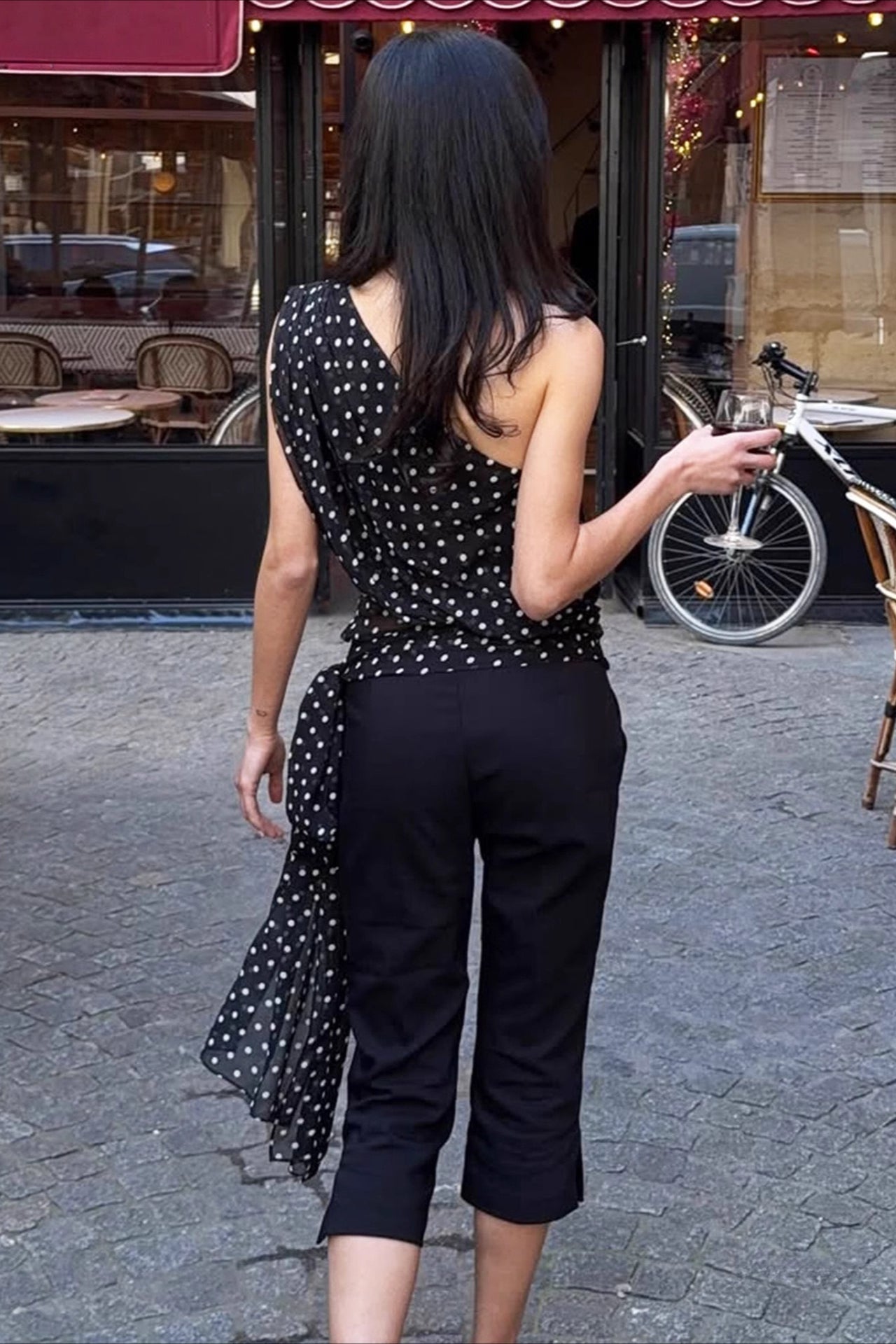 Polka Dot Mesh Asymmetrical Halter Tank Top