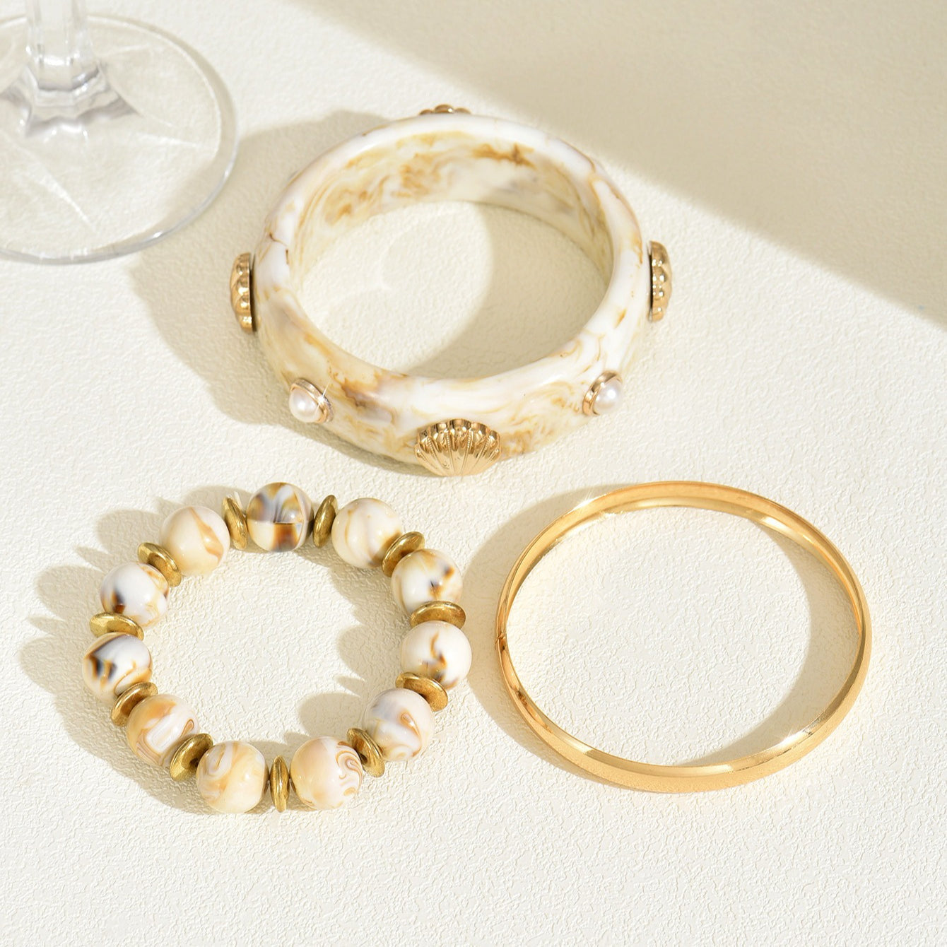 Shell Pearl Resin Bead Boho Layered Bracelet