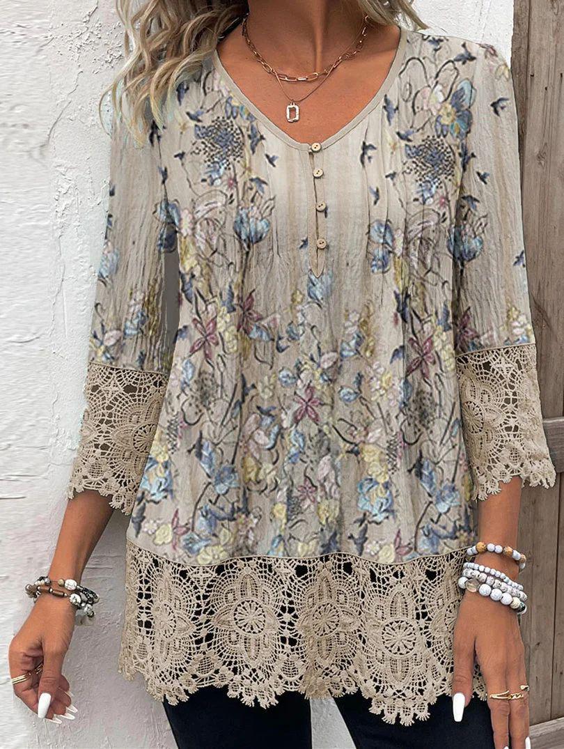 Ilse® | Apricotfarbenes Lang��rmeliges Print-Top