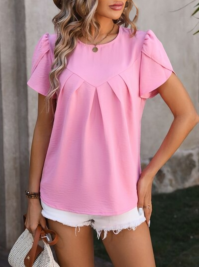 Zoe® | Elegant Blouse With Gathered Round Neck And Petal Sleeves