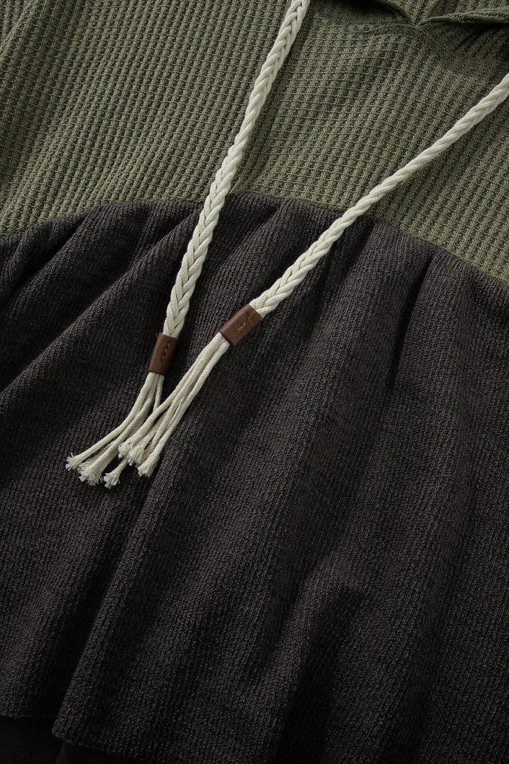 Kristin | Waffle knit high-low color block long sleeve hooded top