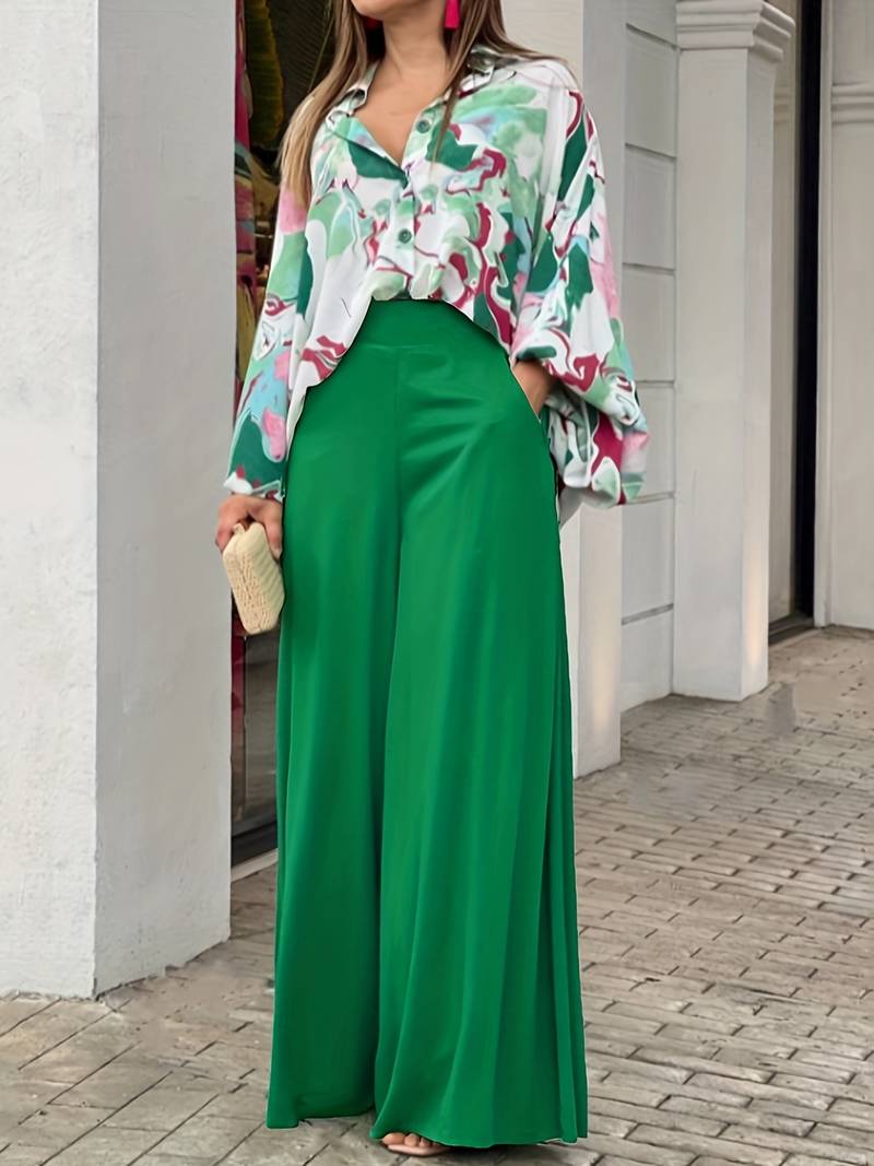 Karina® | Two-Piece Printed Blouse And Wide Trousers For Women