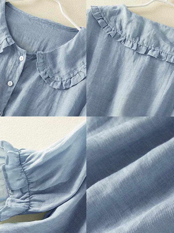 Naima® | Linen Blouse With Half-Length Sleeves And Collar