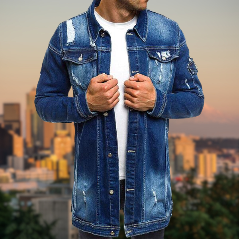 Romina | Mid-length ripped denim jacket