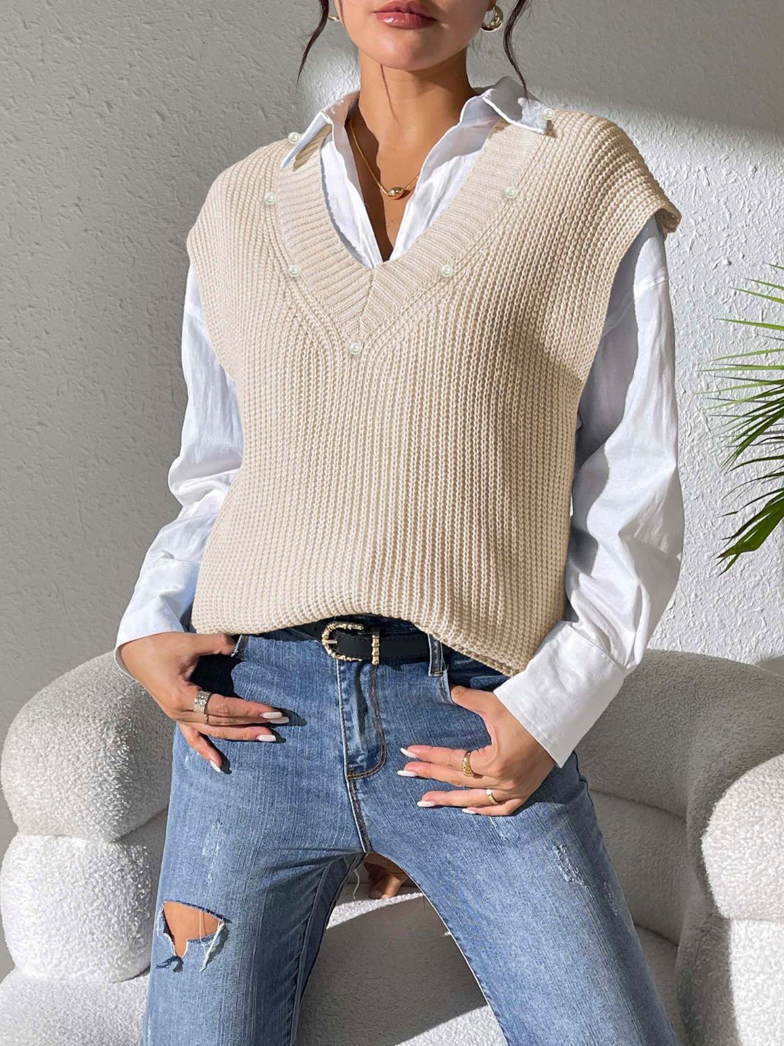 Beatriz | Beaded V-neck sweater vest