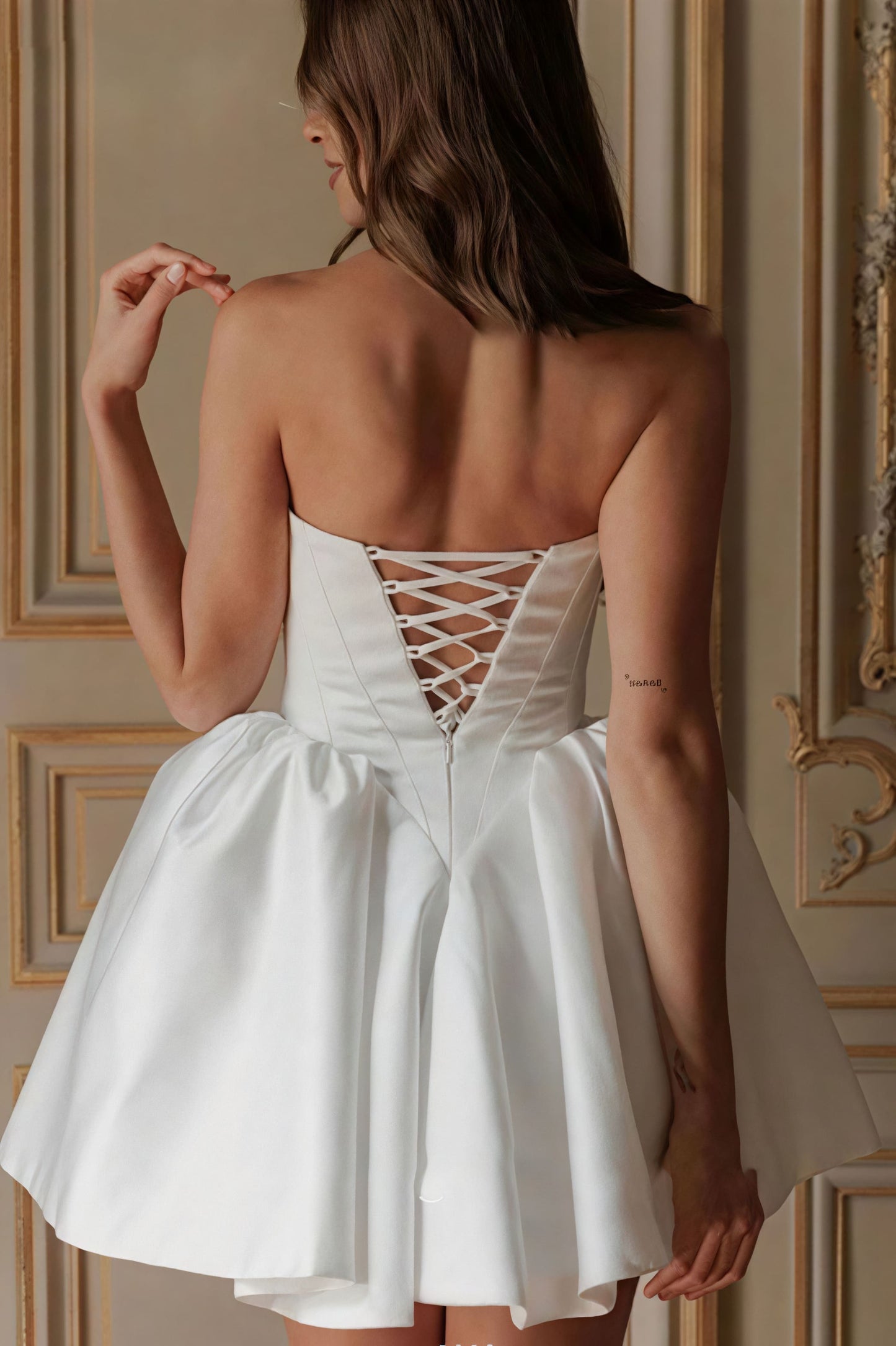 Satin Bandeau Bow Tie Back Reception Dress