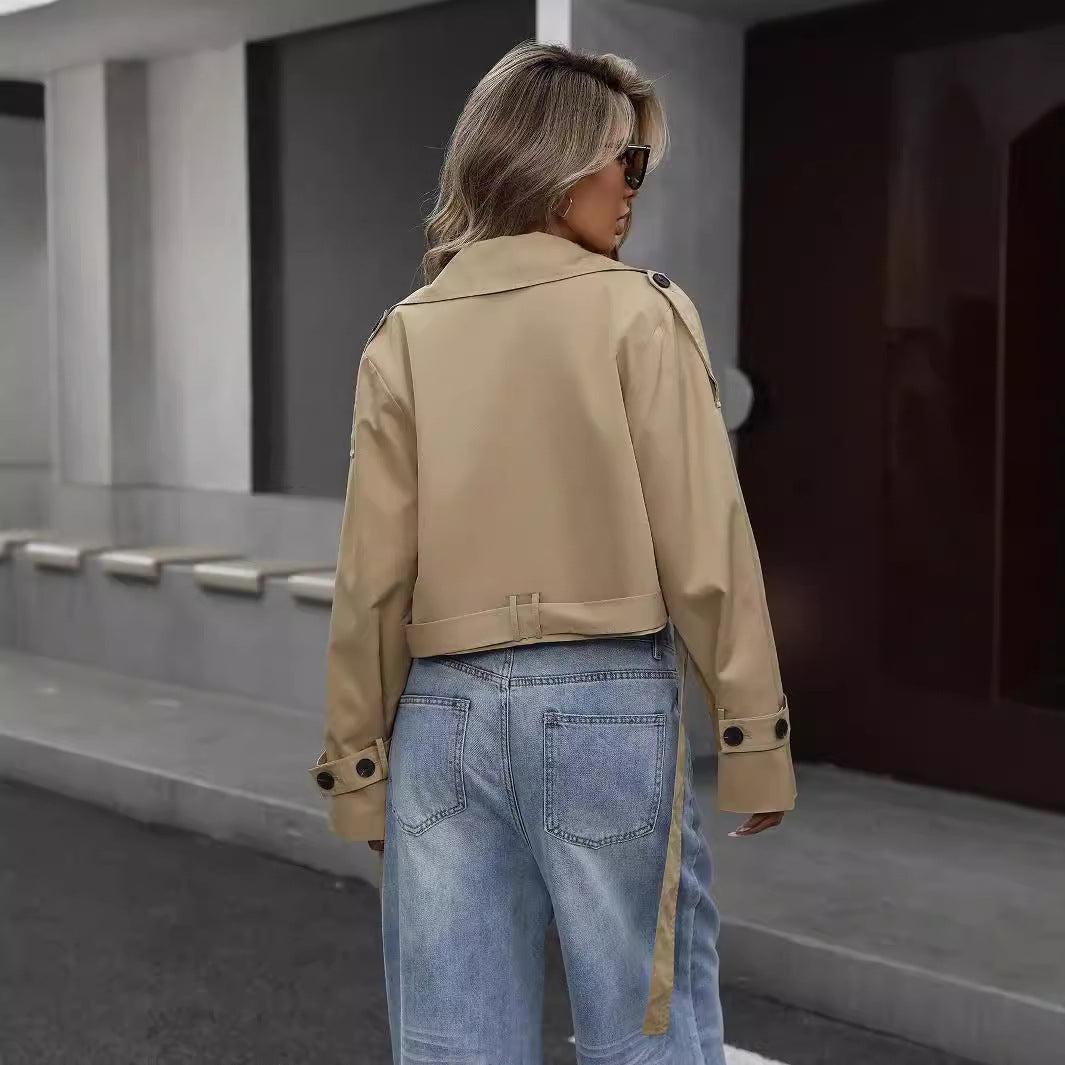 Catherine | Women’s Cropped Double-Breasted Trench Jacket