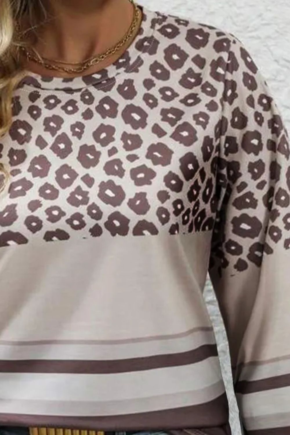 Olga | Plus size leopard long sleeve crew neck top