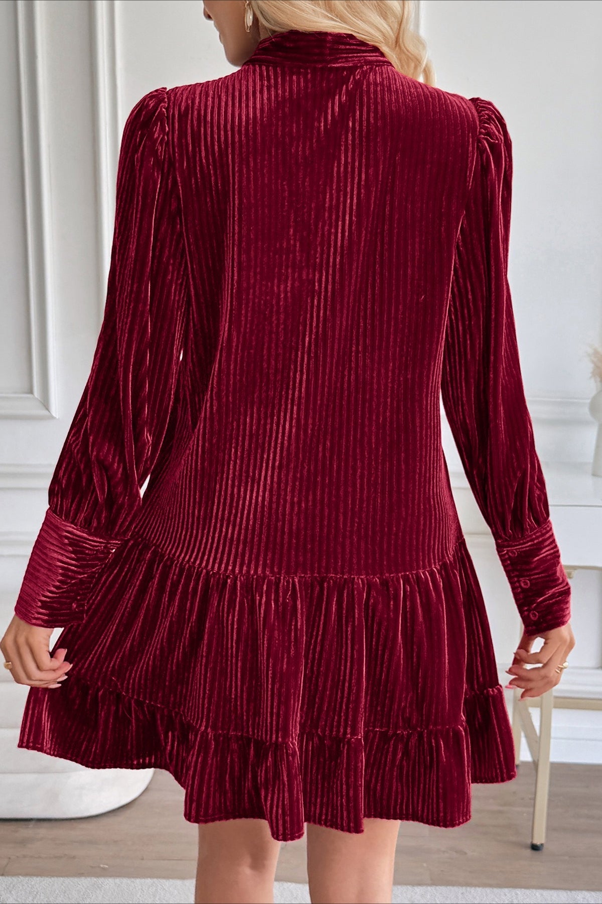 Velvet Vintage Bow Collar Flowy Short Mini Dress