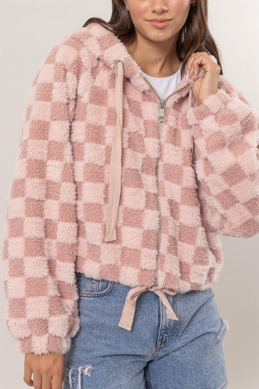 Silvia | Checked Sherpa zip hoodie jacket