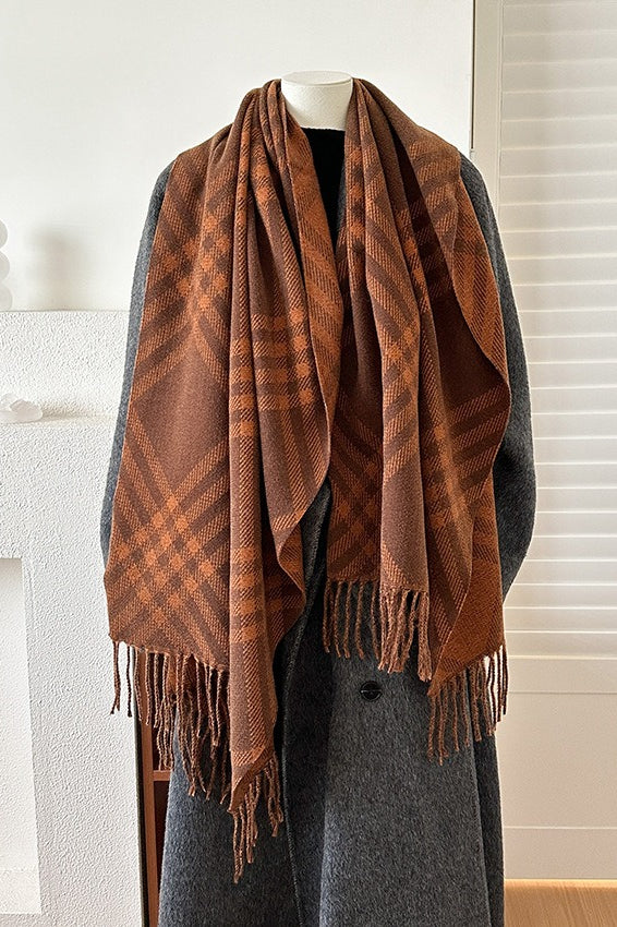 Double Faced Checkered Fringe Scarf