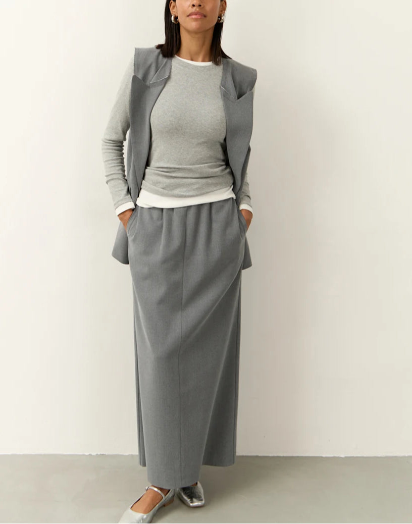 Gray Loose Sleeveless Long Office Two Piece Set