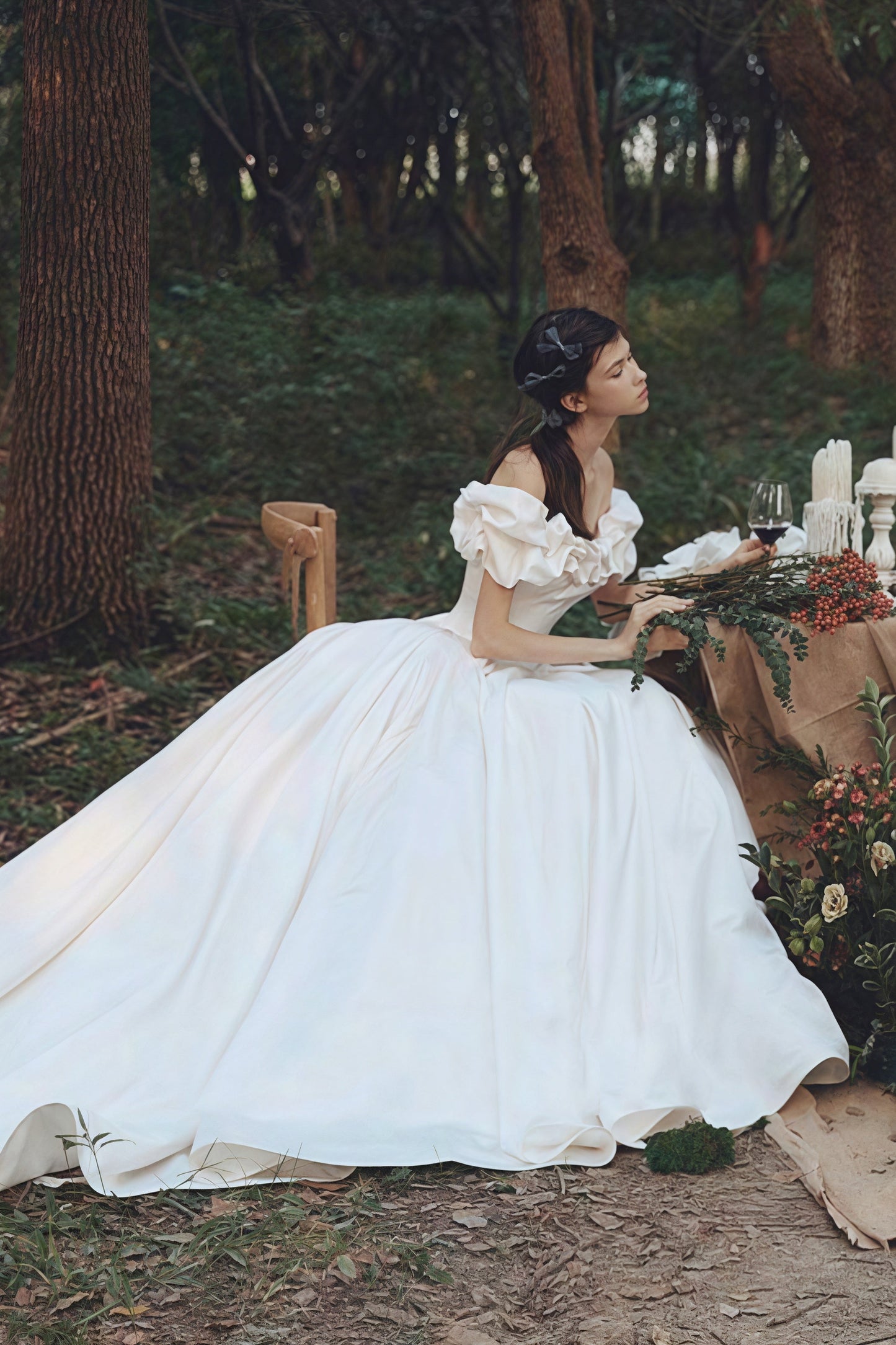 Simple Satin Off Shoulder Train Wedding Dress