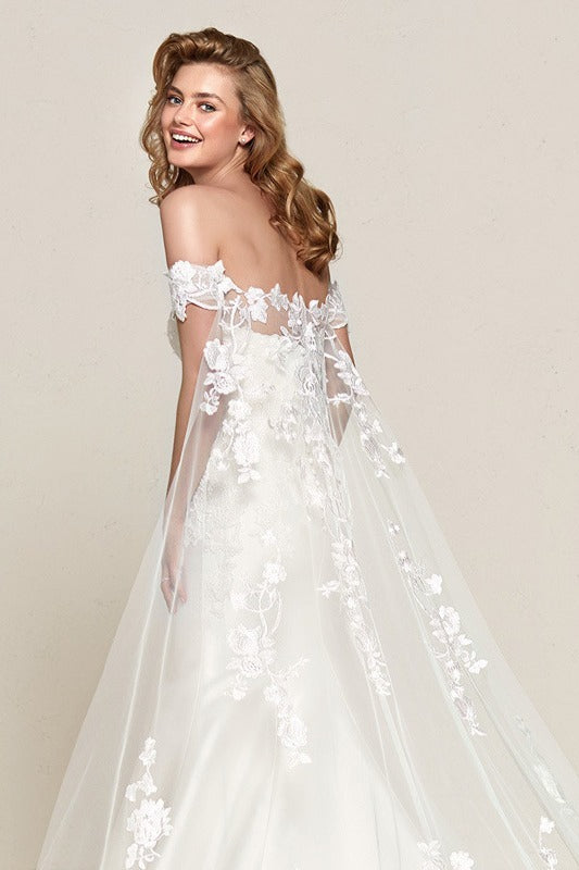 Simple Off Shoulder Satin Mermaid Detachable Train Wedding Dress