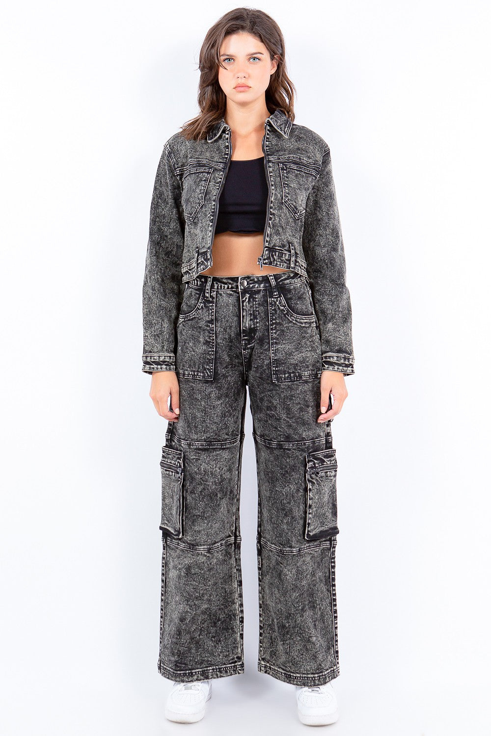 Pink | Overdyed bleached cropped zip jacket from American Bazi