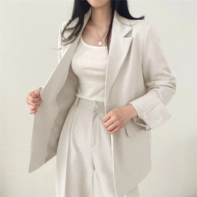 Cayetana® | Women's solid-color blazer and straight-cut pants set