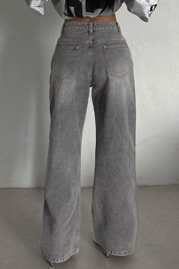 Concrete Grey Straight Leg High Waist Jeans