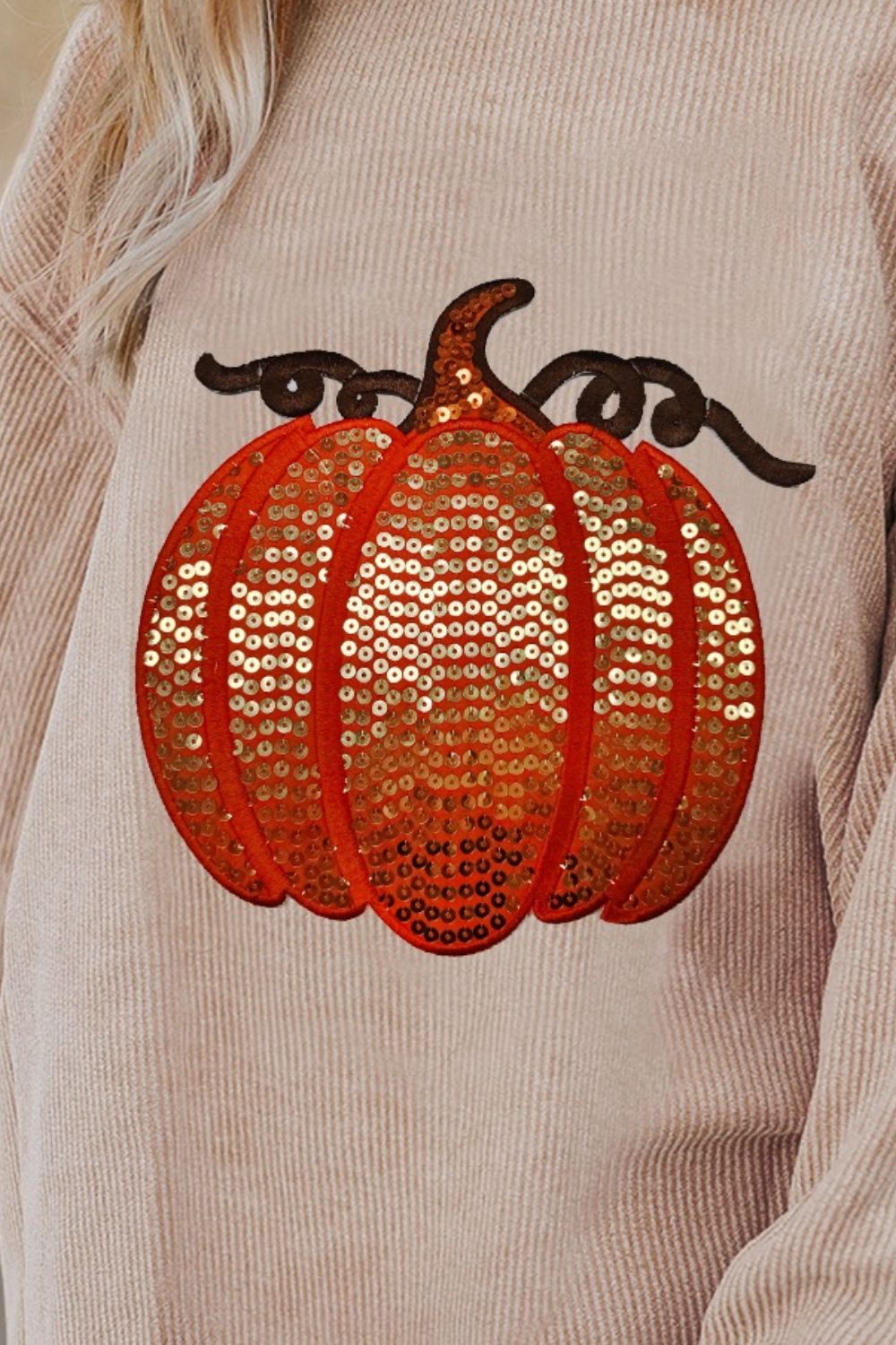 Melina | Long sleeve sequin pumpkin crew neck sweatshirt