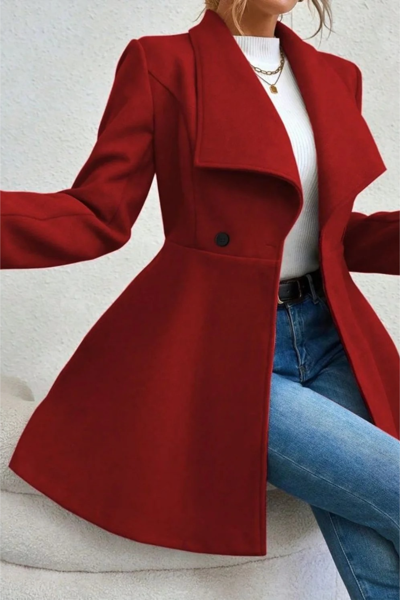 Solid Lapel Double-Breasted Thickened Wool Blend Overcoat