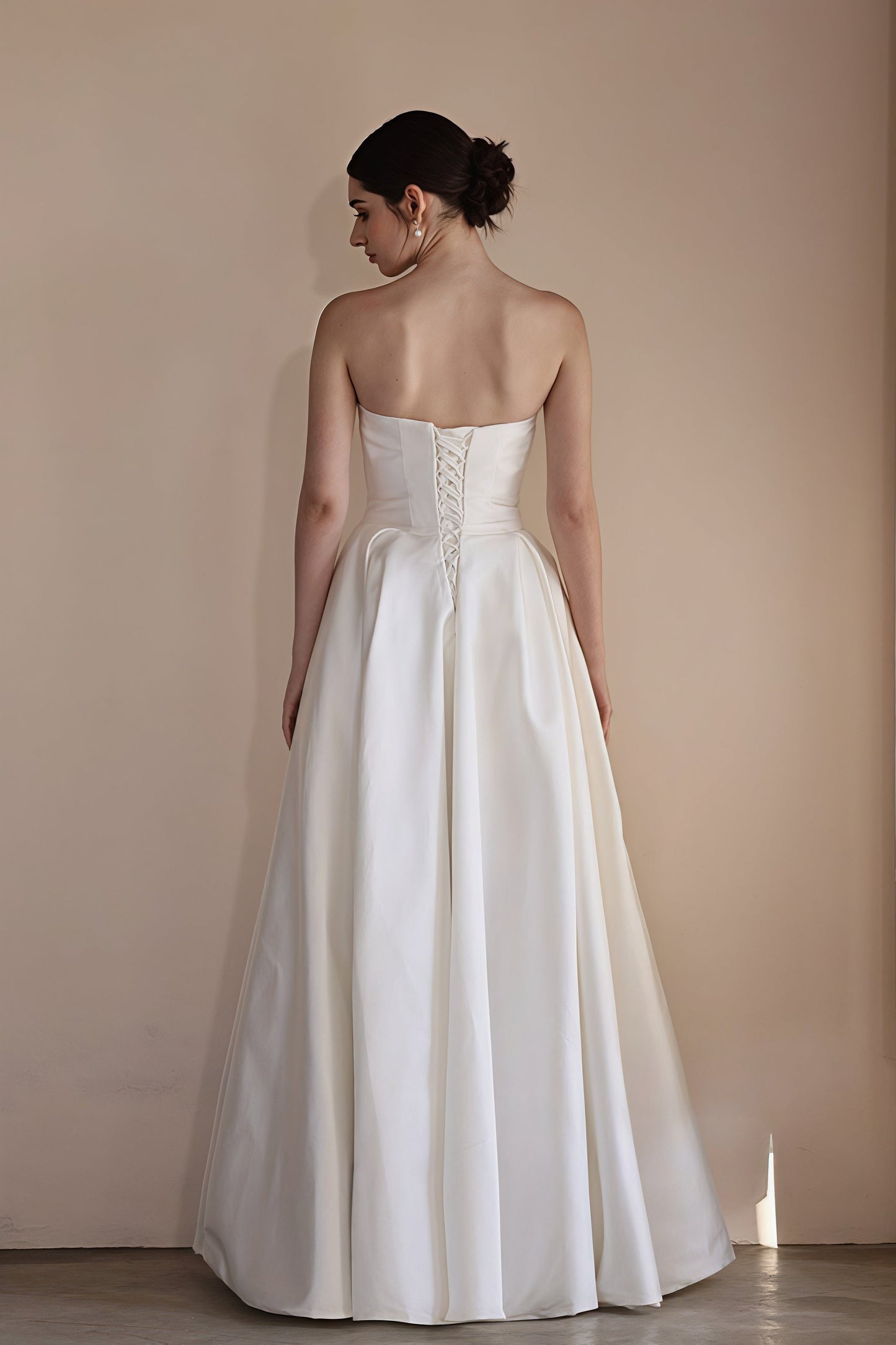 Strapless Boning Rhinestone Satin Wedding Dress