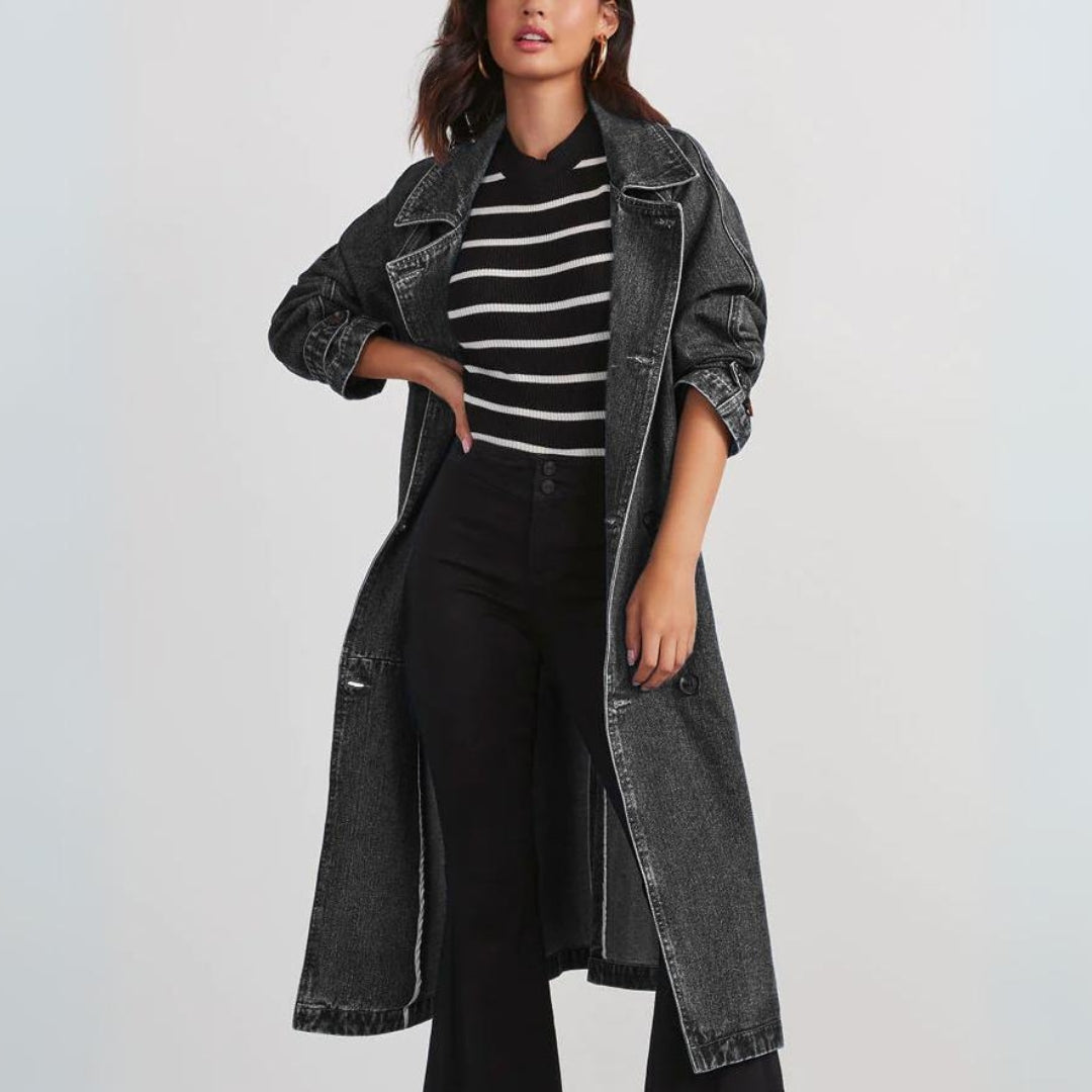 Mina® | Long denim trench coat for women