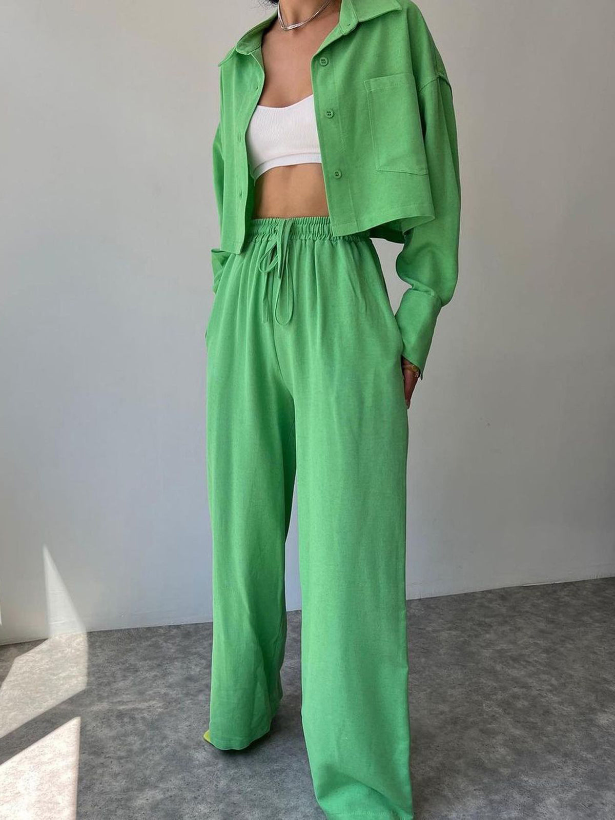 Sibel® | Elegant Trousers Set With Collar And Drawstring