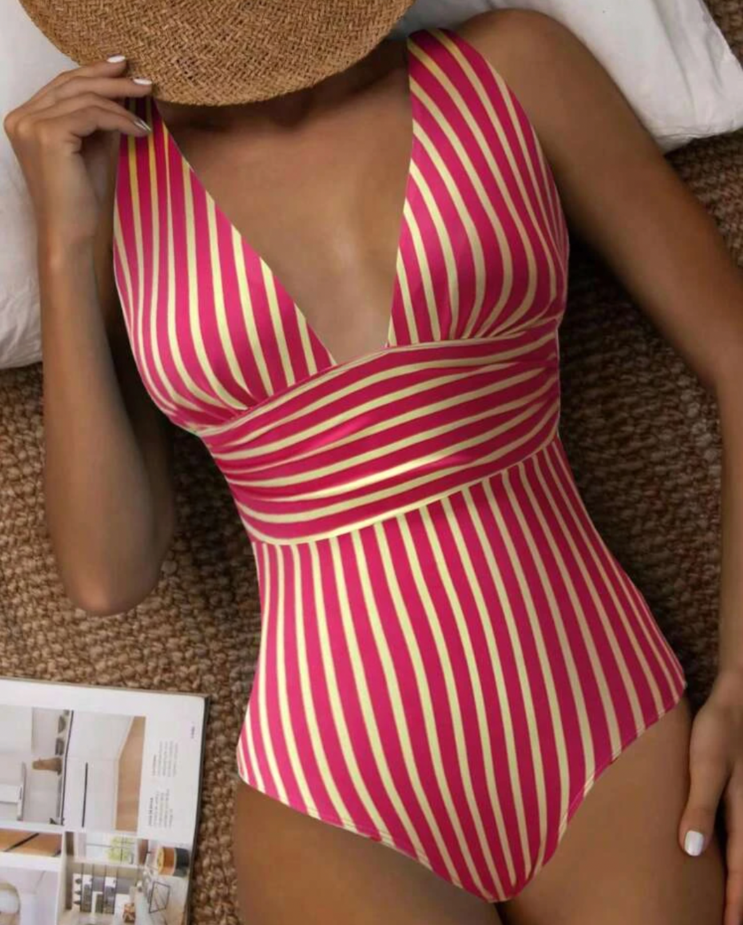 Gardenia® | Striped V-Neck One-Piece Swimsuit