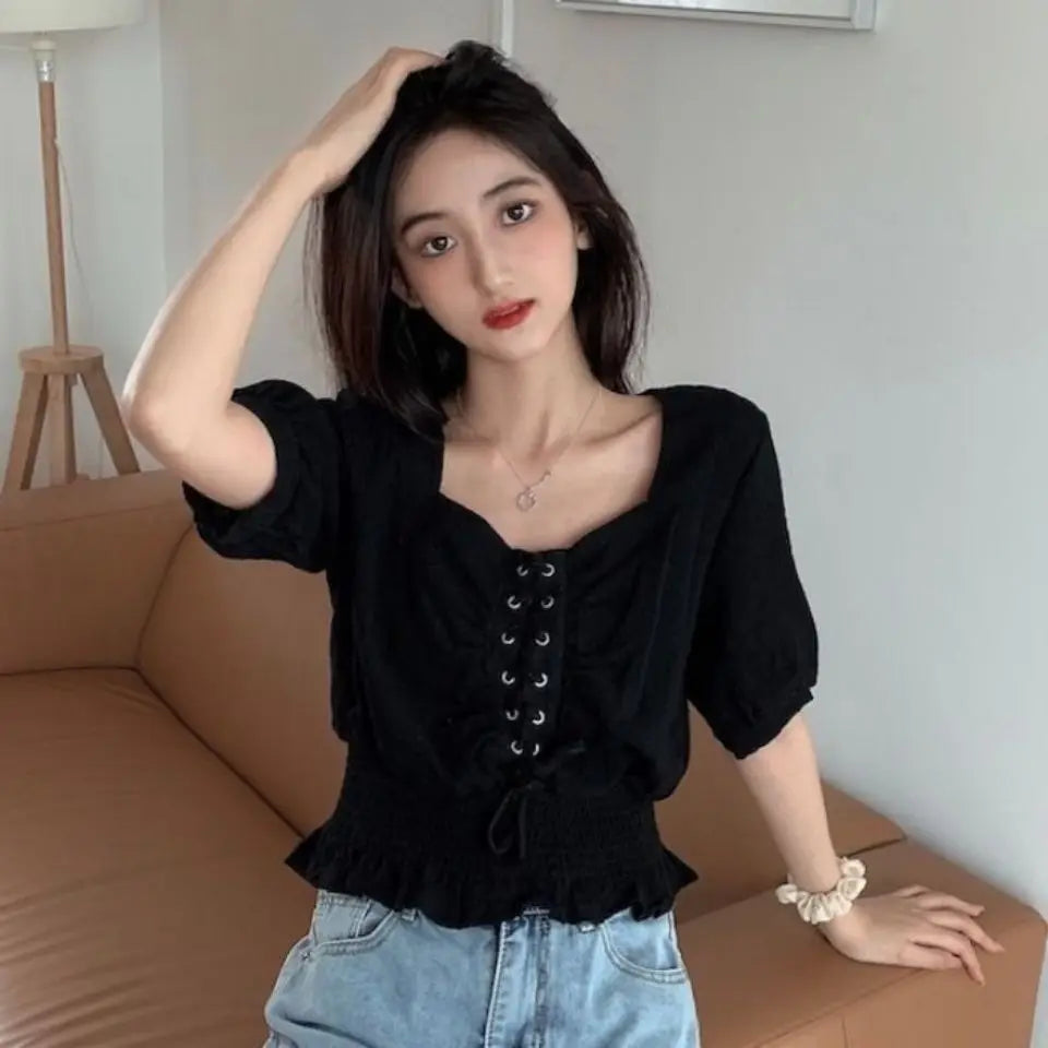 Kyara® | Top With Lace-Up Closure And Chiffon