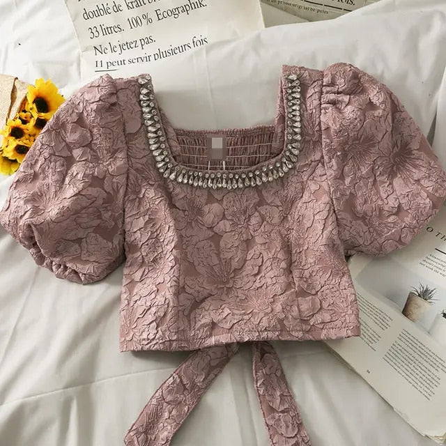 Kasia® | Summer Blouse With Diamonds In Korean Style