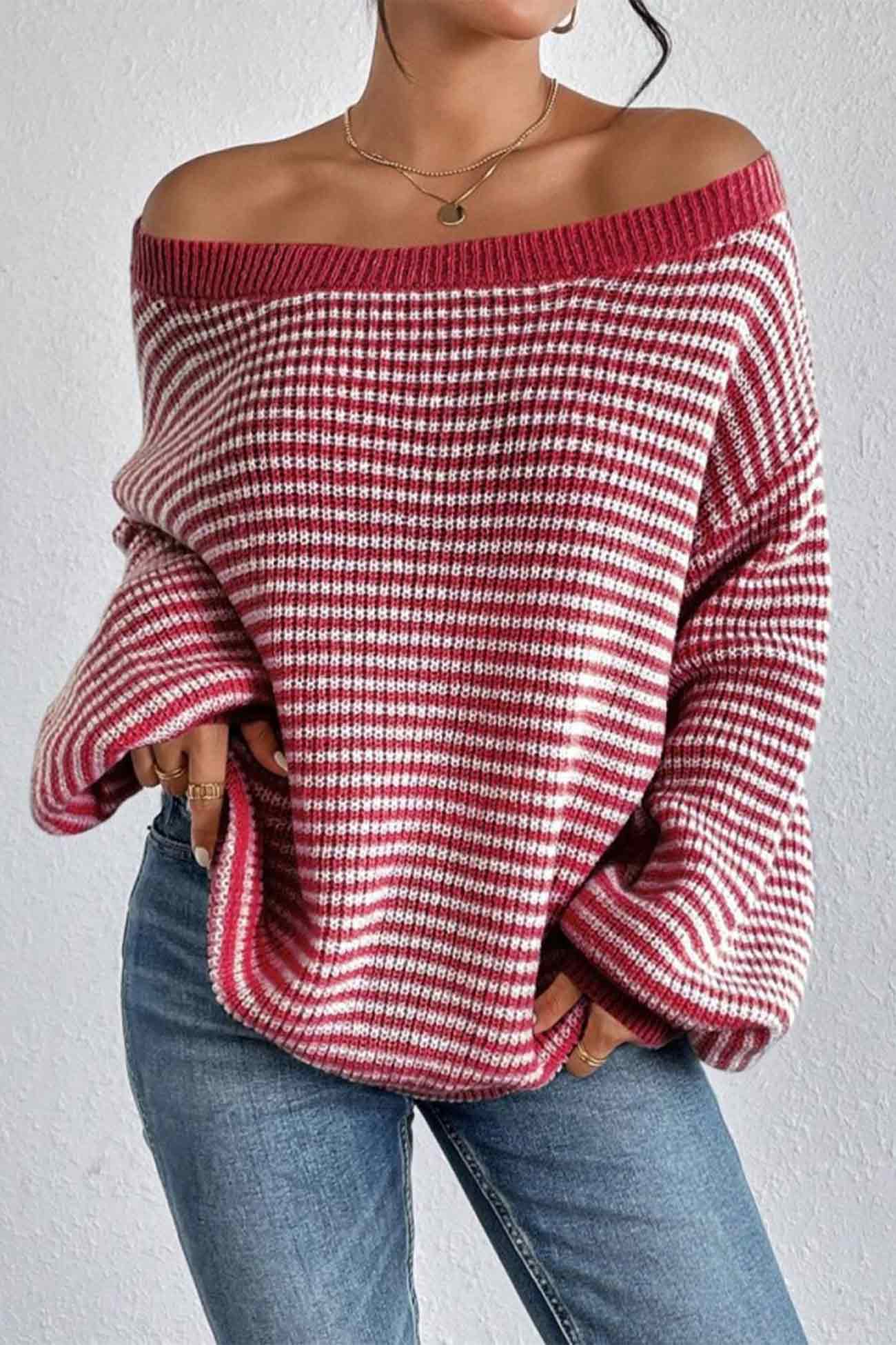 Ida | Striped sweater with a boat neck and dropped shoulders