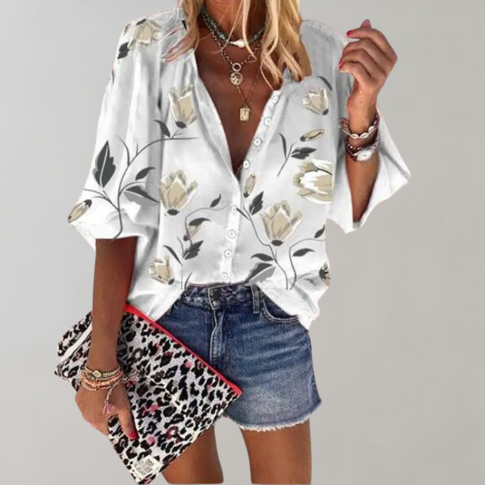 Eugenia® | Summer Blouse Casual Women'S Blouse With Floral Pattern And Buttons