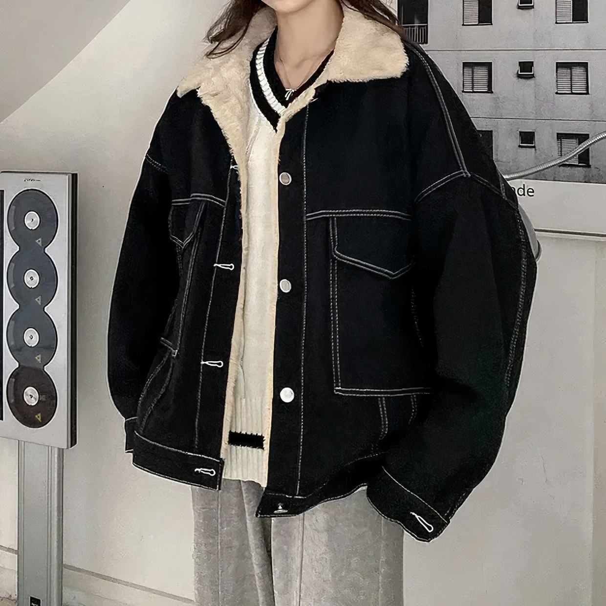Fiona | Winter fleece denim jacket