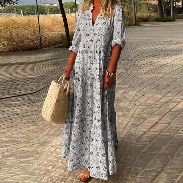 Fiora® | Casual Long Sleeve V-Neck Dress